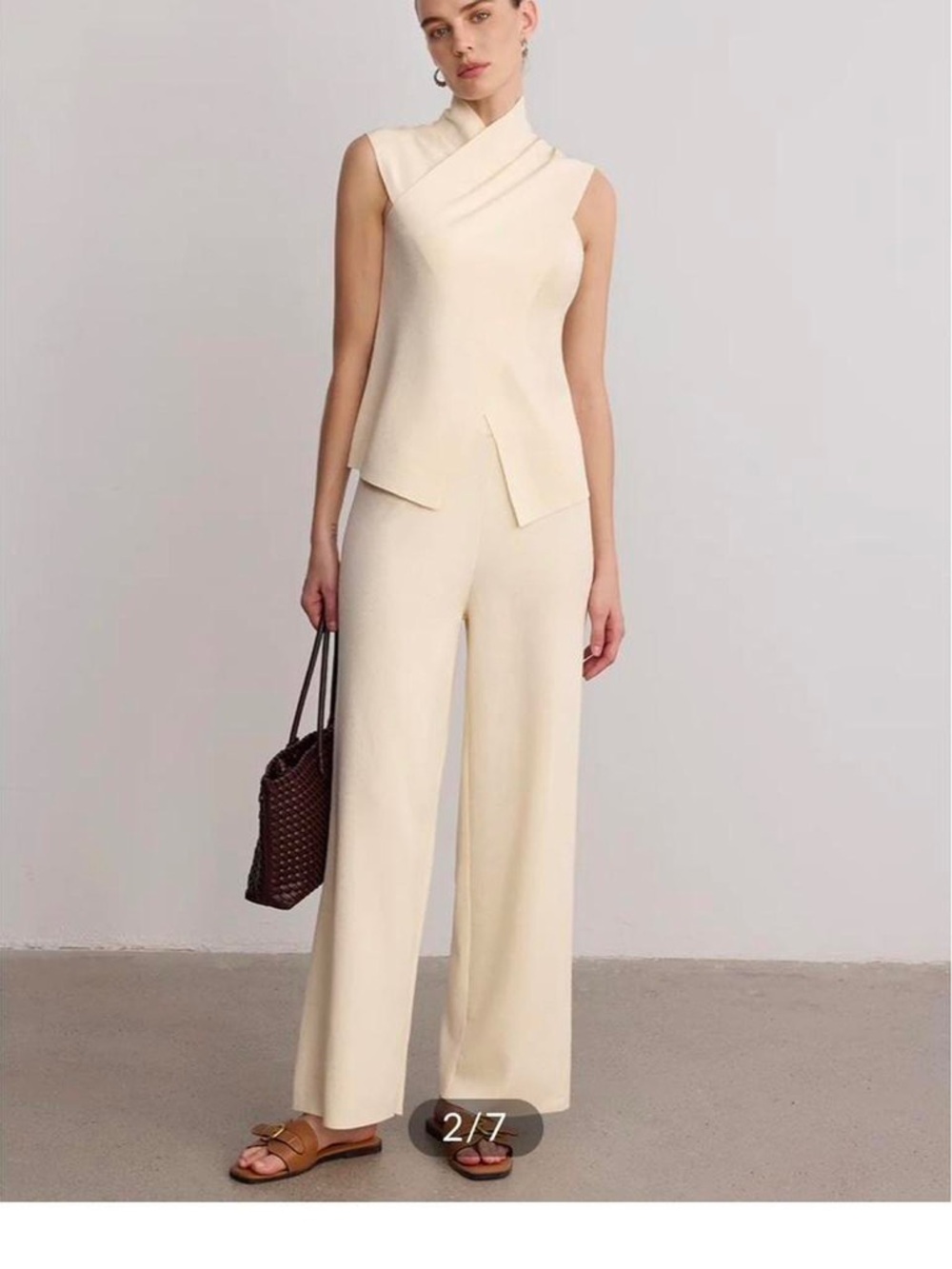 Commense Cream Sleeveless Wide-Leg Jumpsuit
